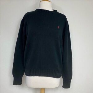 Polo Ralph Lauren Women Faded Black Navy Crew Thicker Cotton Knit Sweater Size L
